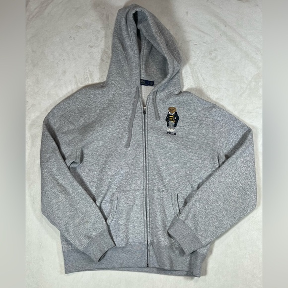 Authentic Polo Ralph Lauren Polo Bear Football Gray Zip-Up Hoodie Embroidered
